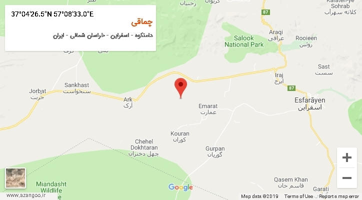 روستای چماقی بر روی نقشه