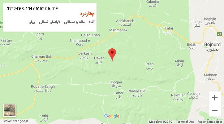 روستای چناردره بر روی نقشه