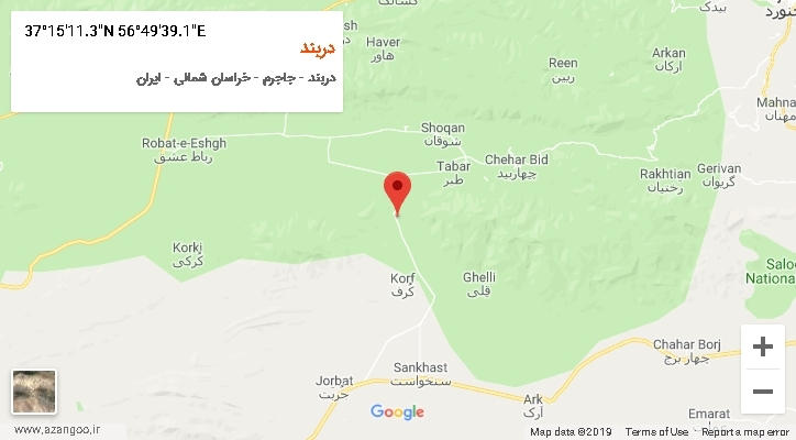 روستای دربند بر روی نقشه