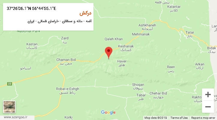 روستای درکش بر روی نقشه