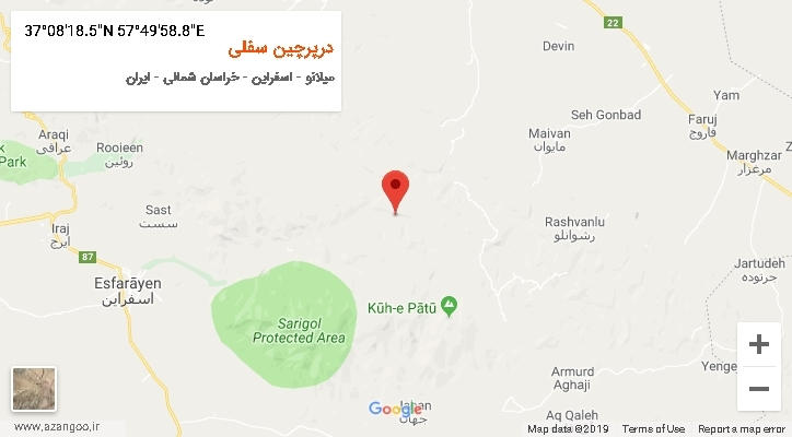 روستای درپرچین سفلی بر روی نقشه