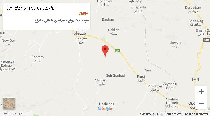 روستای دوین بر روی نقشه