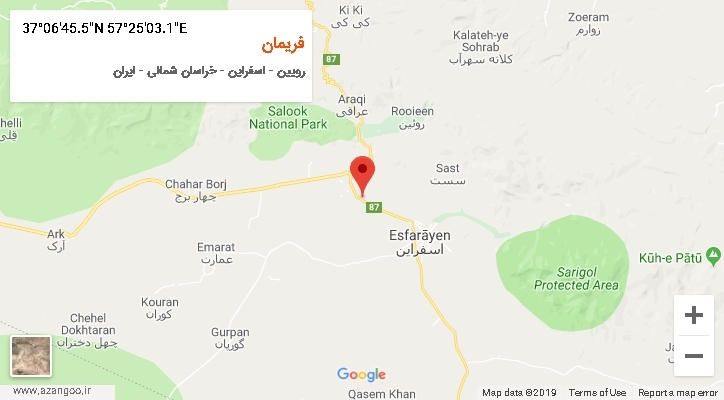روستای فریمان بر روی نقشه