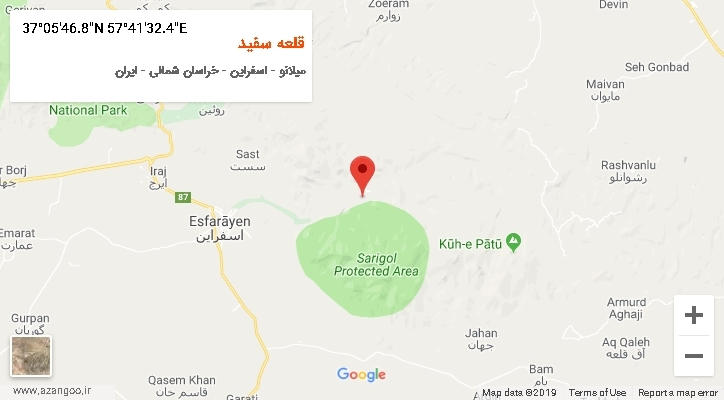 روستای قلعه سفید بر روی نقشه