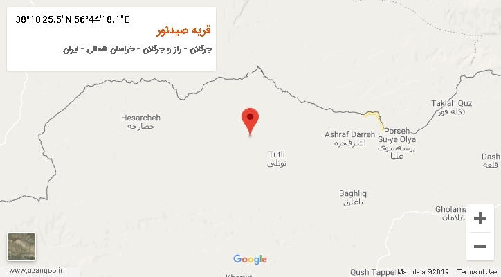 روستای قریه صیدنور بر روی نقشه