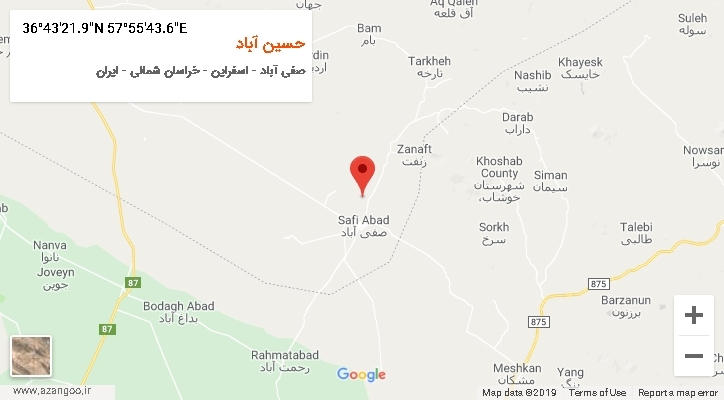 روستای حسین آباد بر روی نقشه