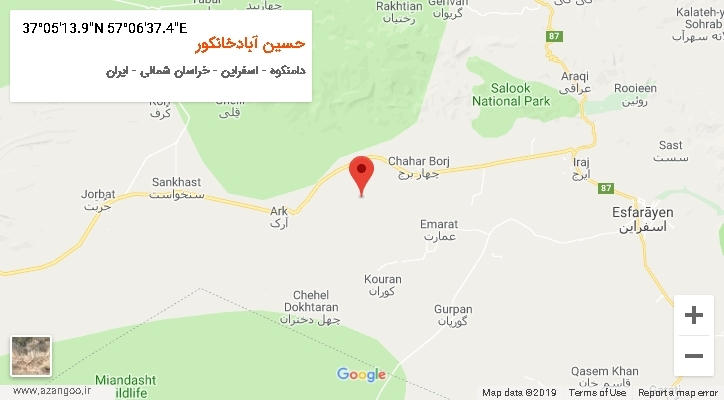 روستای حسین آبادخانکور بر روی نقشه