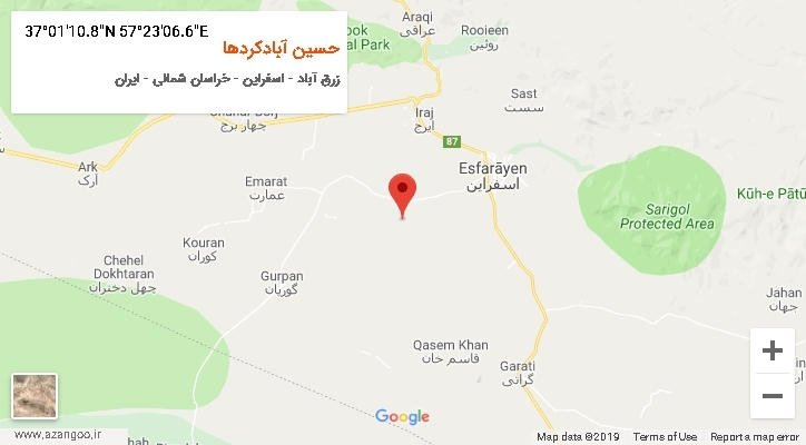 روستای حسین آبادکردها بر روی نقشه