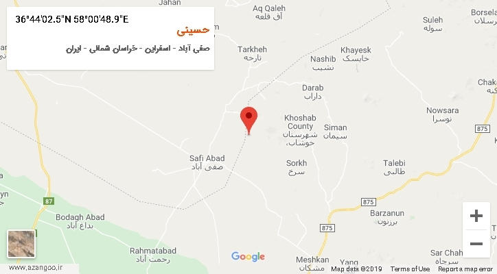 روستای حسینی بر روی نقشه