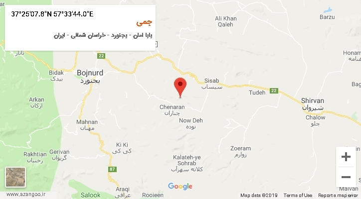 روستای جمی بر روی نقشه
