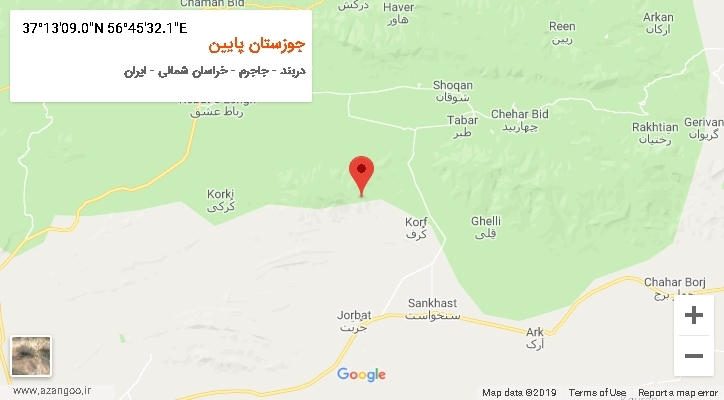 روستای جوزستان پایین بر روی نقشه