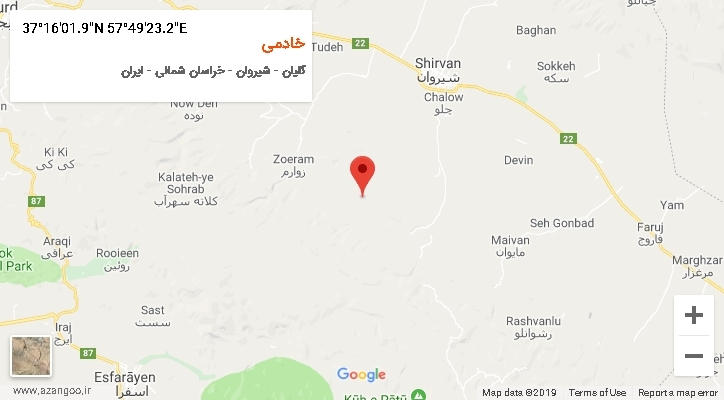 روستای خادمی بر روی نقشه