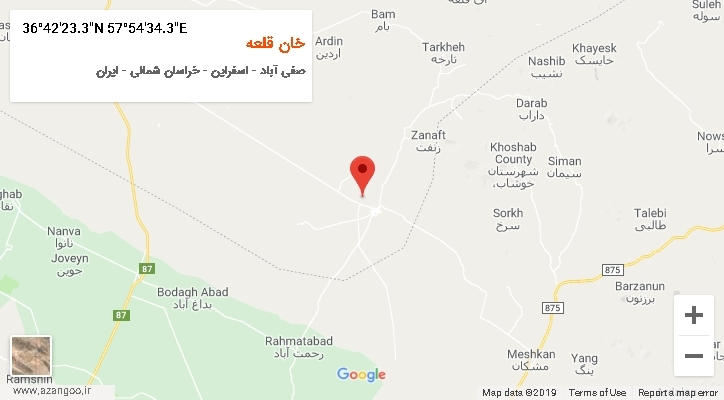 روستای خان قلعه بر روی نقشه