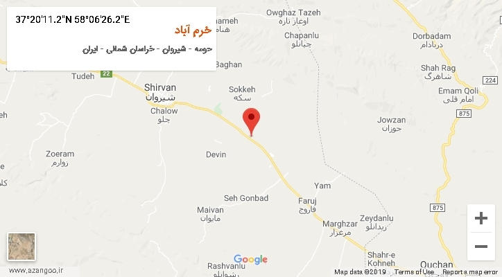 روستای خرم آباد بر روی نقشه