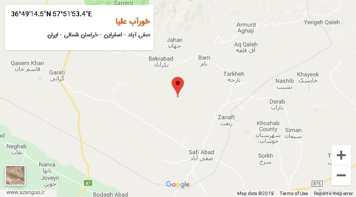 روستای خورآب علیا بر روی نقشه