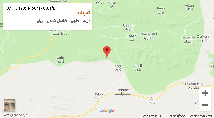 روستای کمربلند بر روی نقشه