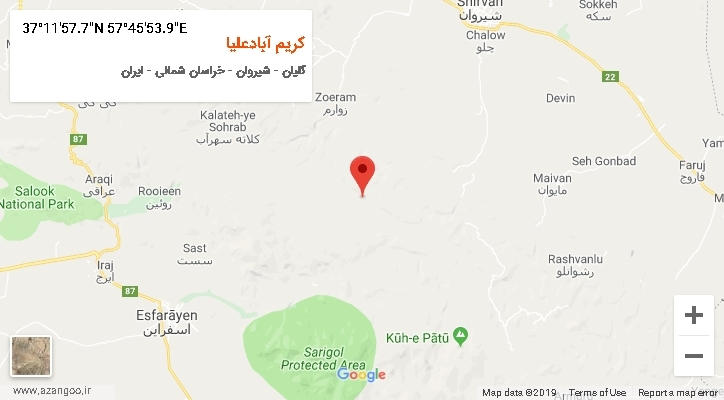 روستای کریم آبادعلیا بر روی نقشه