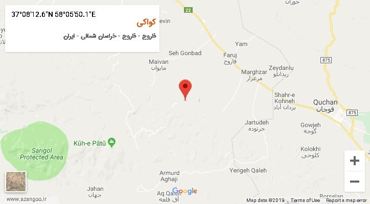 روستای کواکی بر روی نقشه