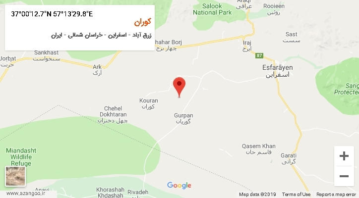روستای کوران بر روی نقشه