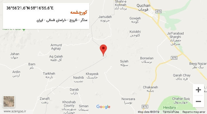 روستای کورچشمه بر روی نقشه