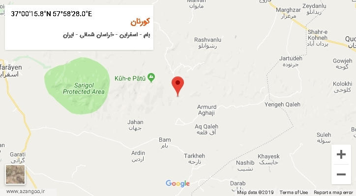روستای کورنان بر روی نقشه