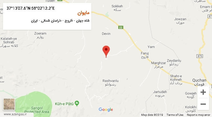 روستای مایوان بر روی نقشه