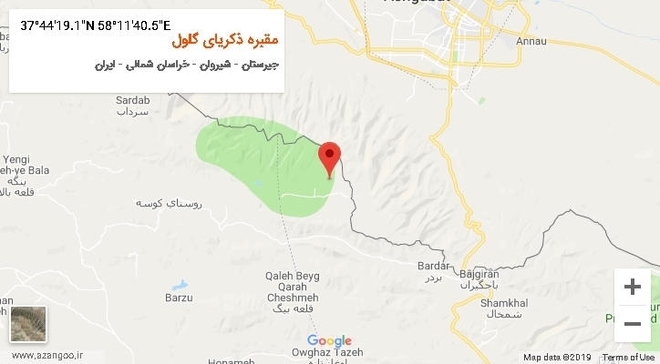 روستای مقبره ذکریای گلول بر روی نقشه