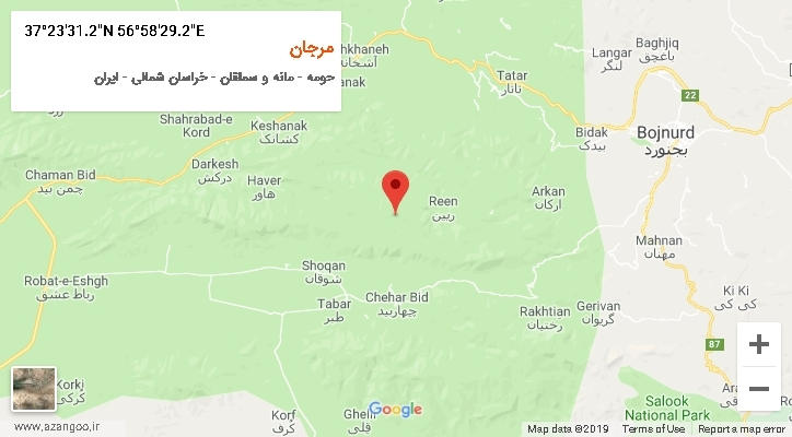 روستای مرجان بر روی نقشه