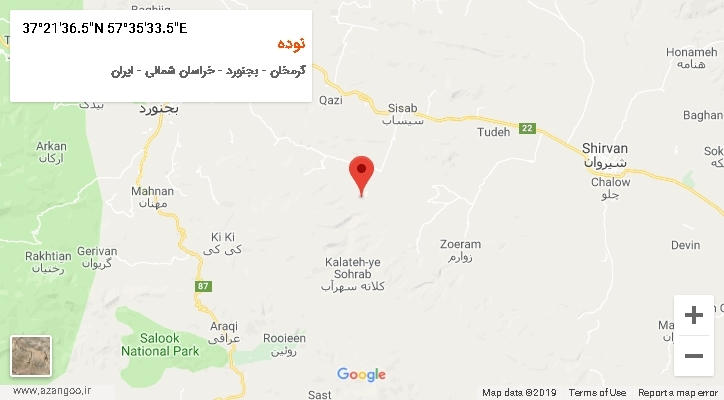 روستای نوده بر روی نقشه