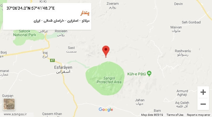 روستای پندار بر روی نقشه