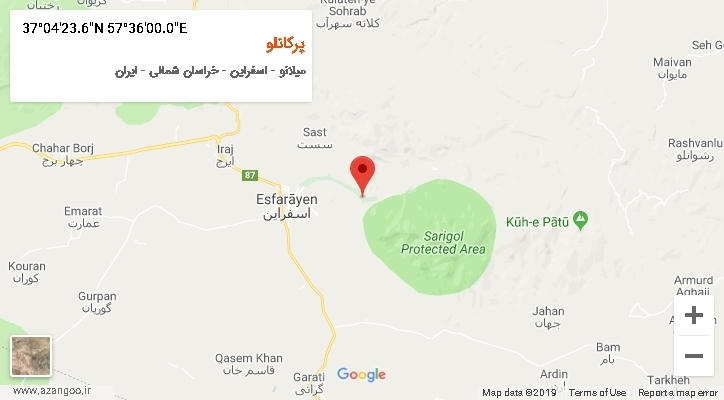 روستای پرکانلو بر روی نقشه