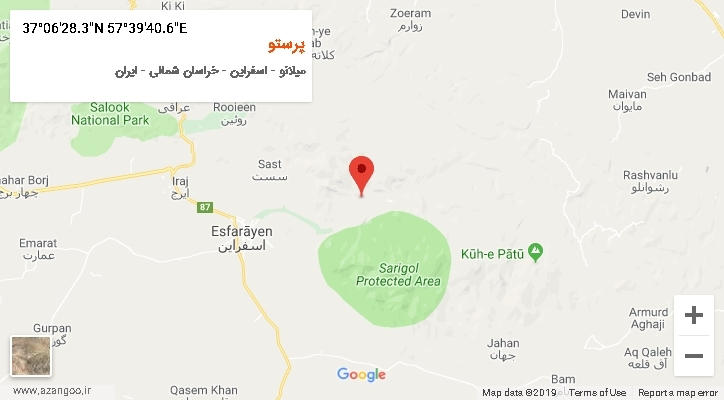 روستای پرستو بر روی نقشه