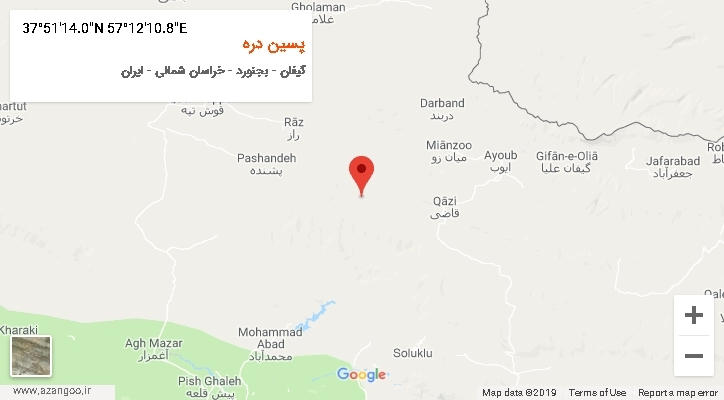 روستای پسین دره بر روی نقشه