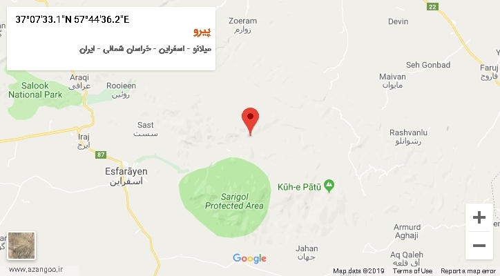 روستای پیرو بر روی نقشه