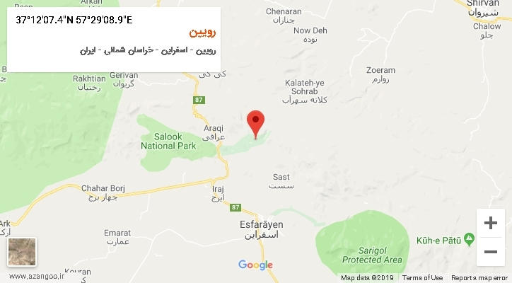 روستای رویین بر روی نقشه