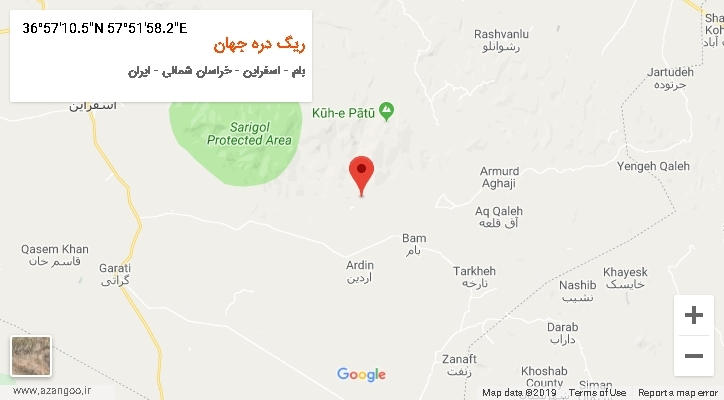 روستای ریگ دره جهان بر روی نقشه