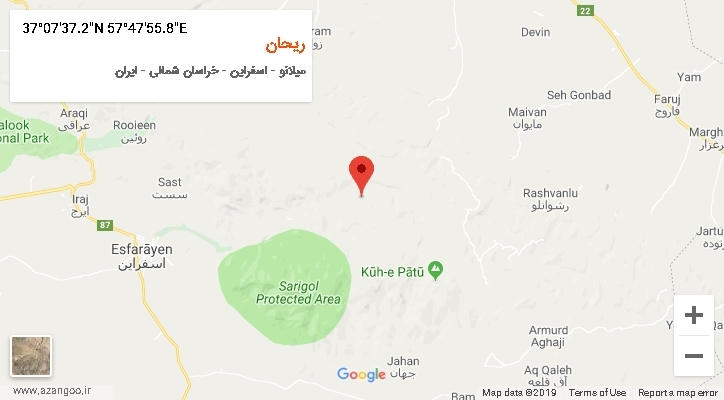 روستای ریحان بر روی نقشه