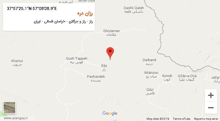 روستای رزان دره بر روی نقشه