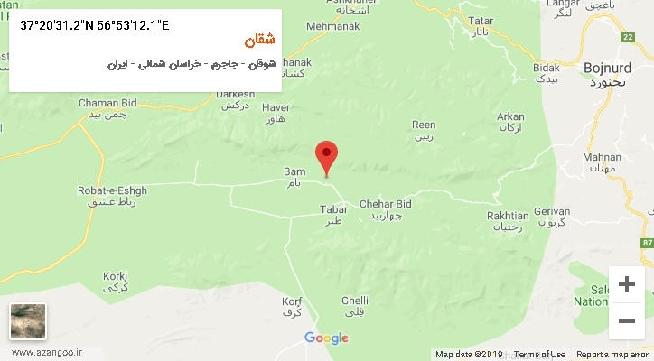 روستای شقان بر روی نقشه