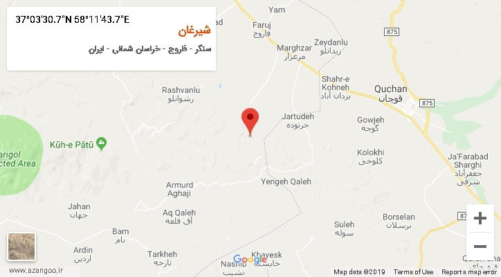 روستای شیرغان بر روی نقشه