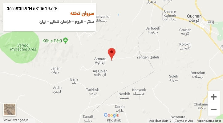 روستای سروان تخته بر روی نقشه