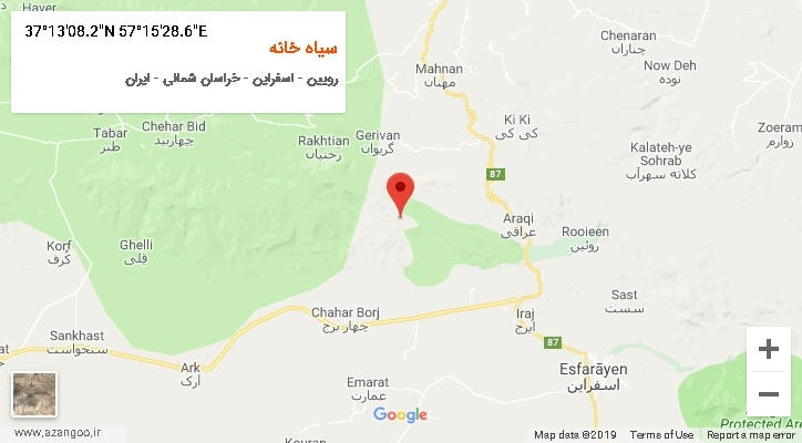 روستای سیاه خانه بر روی نقشه