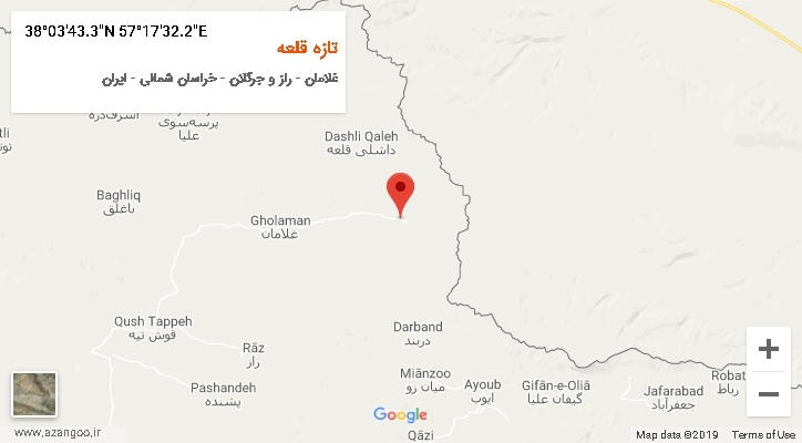 روستای تازه قلعه بر روی نقشه