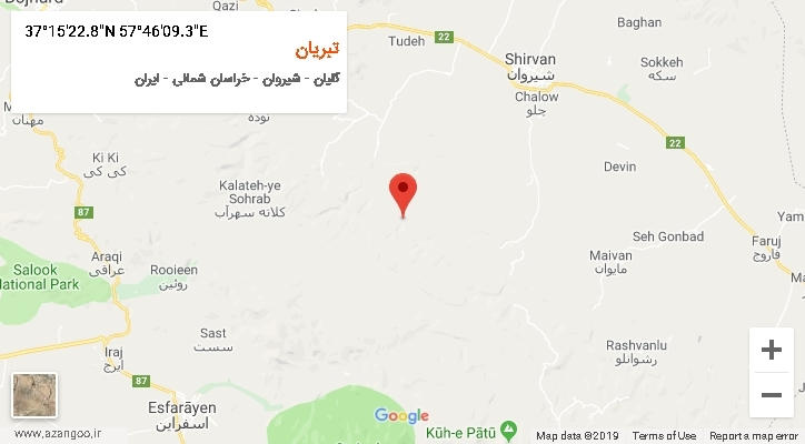 روستای تبریان بر روی نقشه