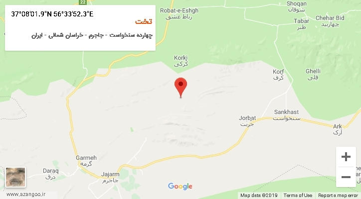 روستای تخت بر روی نقشه