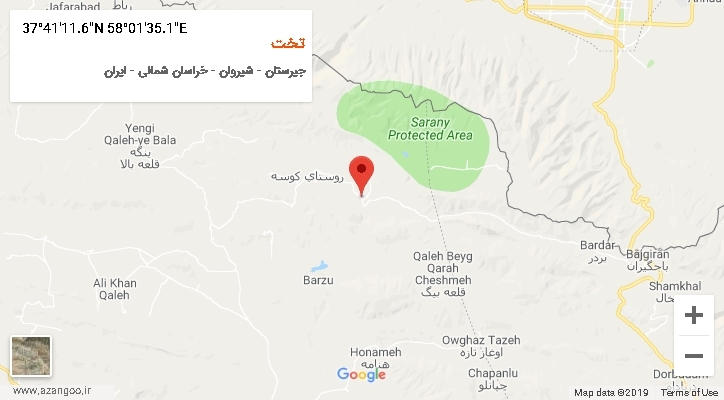 روستای تخت بر روی نقشه