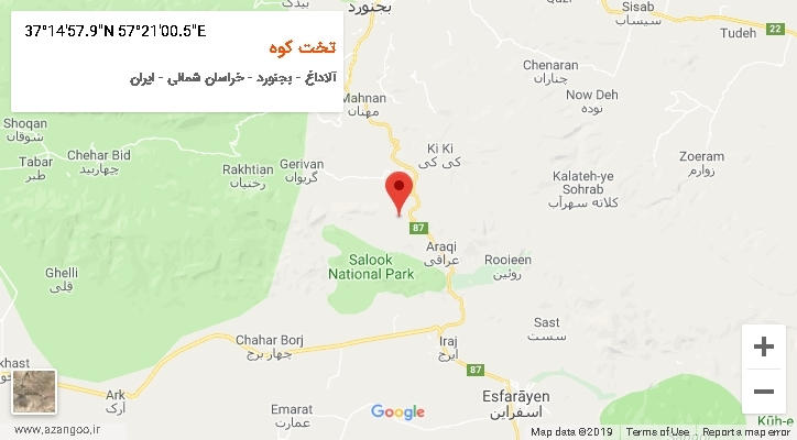 روستای تخت کوه بر روی نقشه