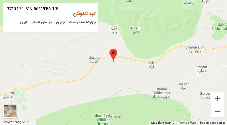 روستای تپه اندوقان بر روی نقشه