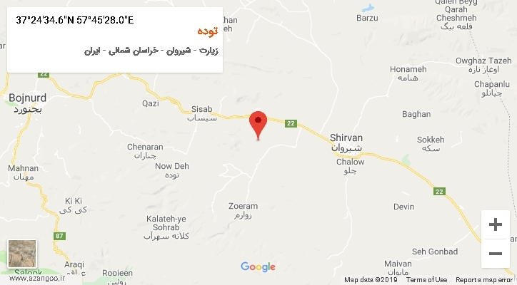 روستای توده بر روی نقشه