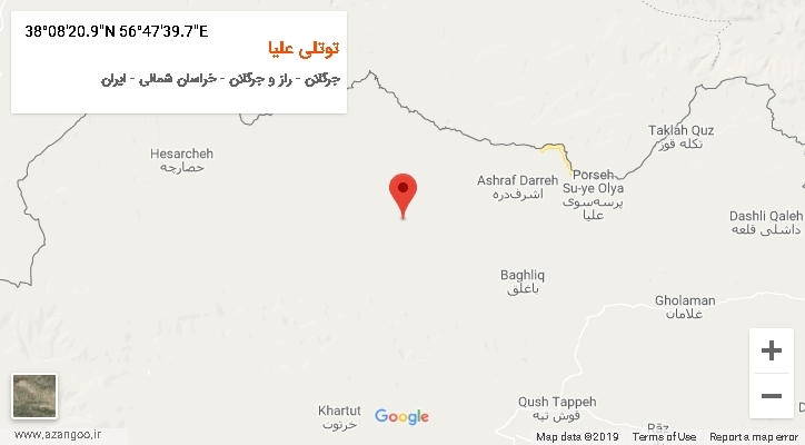 روستای توتلی علیا بر روی نقشه